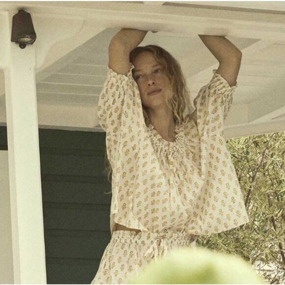 DOEN Shore Top Cream Sunflower Block Print L - Picture 2 of 9